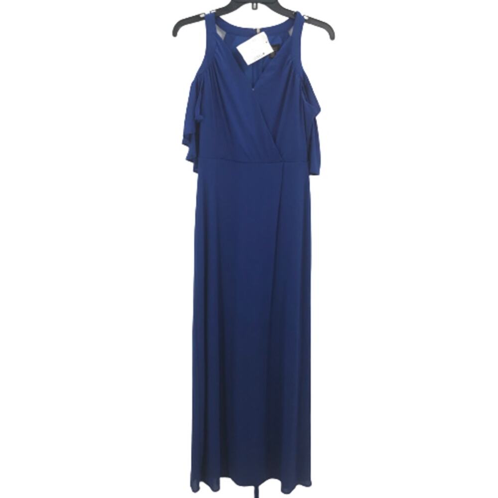 Thalia Sodi Faux Wrap Off Shoulder Midi Dress Blue